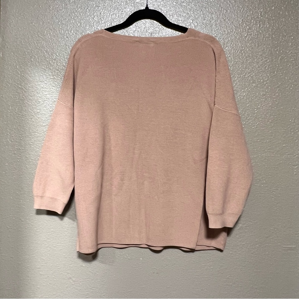 Express Dusty Rose V-Neck Knit Sweater 3/4 Sleeves Cozy Ribbed Dressy Casual - Picture 4 of 4